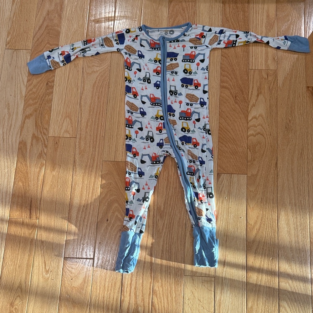 Little Sleepies Blue Construction Print Footie